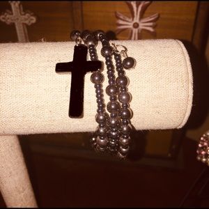 Bracelet with hematite beads, wrap around style